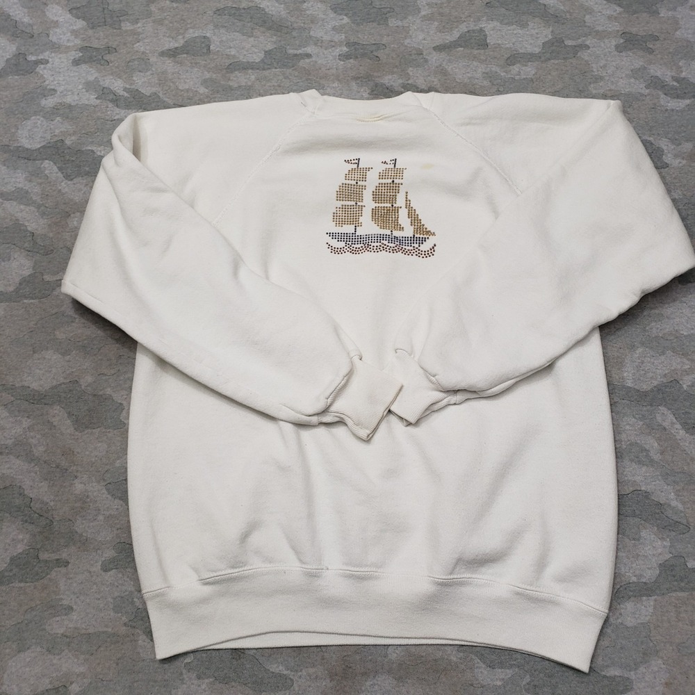 Vintage Sailboat Sweatshirt Womens Large White‎ Pullover Hanes Made In USA